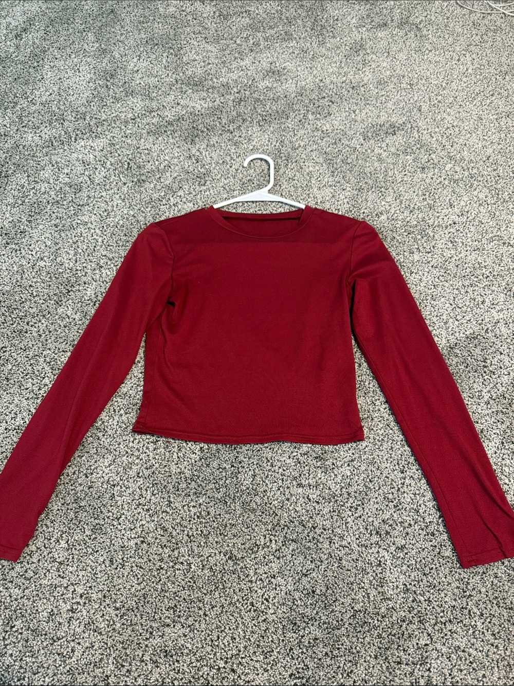 SHEIN Long Sleeve Crewneck Crop Top - Burgundy Red